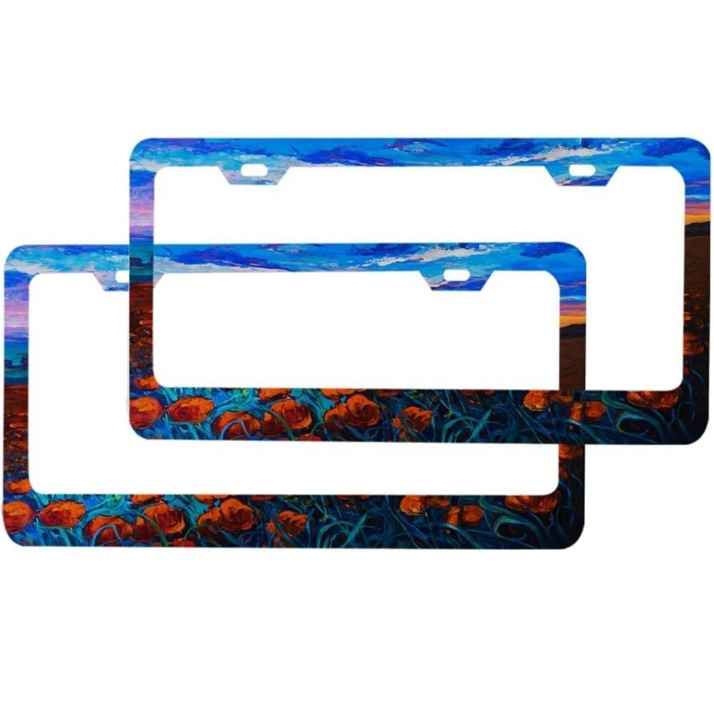 1 Poppy Field License Plate Frame Oil Painting Modern